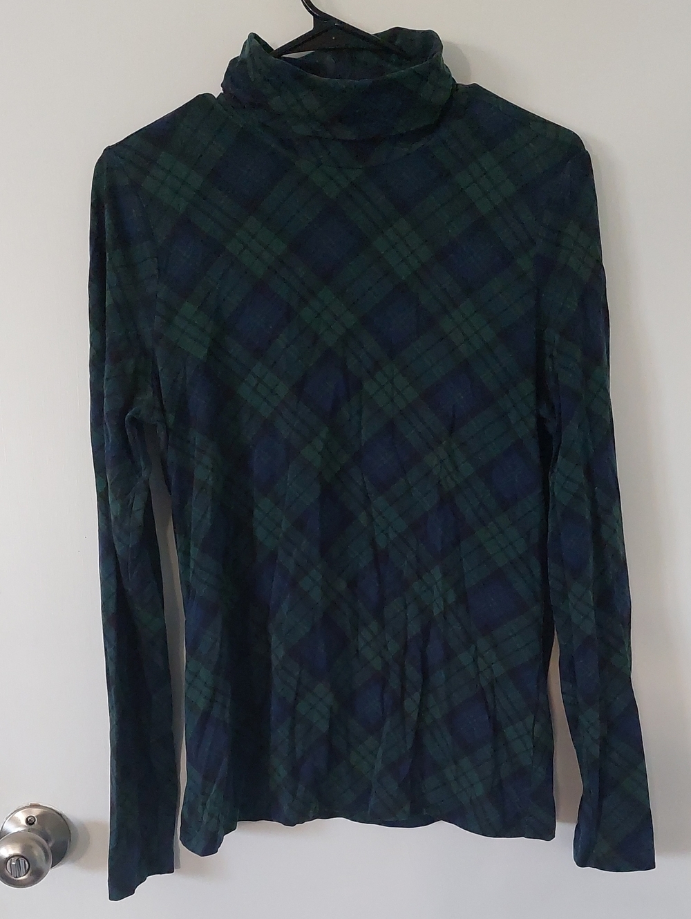 Land's End Green and Navy Plaid Turtleneck Sweater